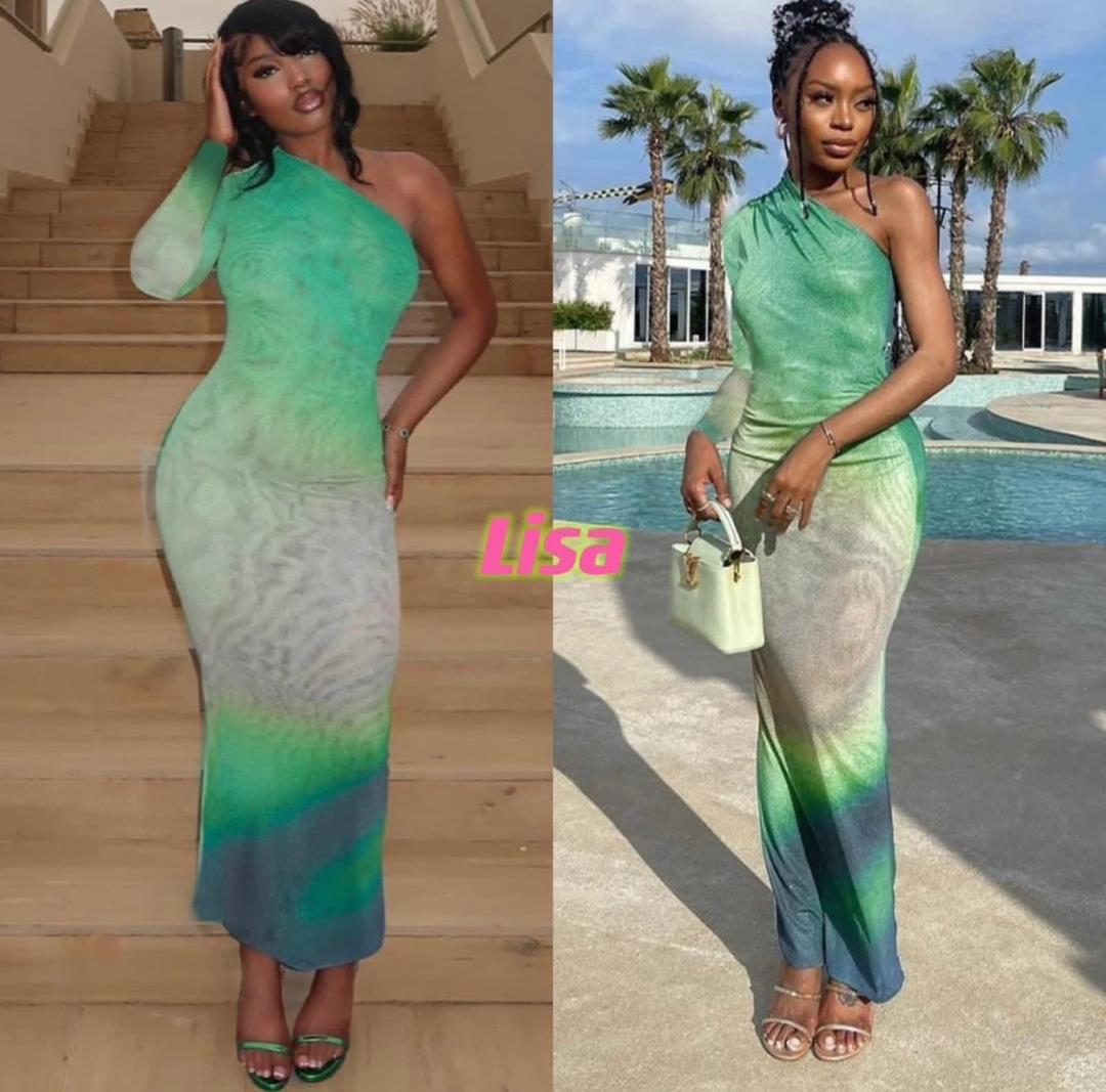 Zuri Luxe One-Sleeve Bodycon Dress โ Ombre Green
