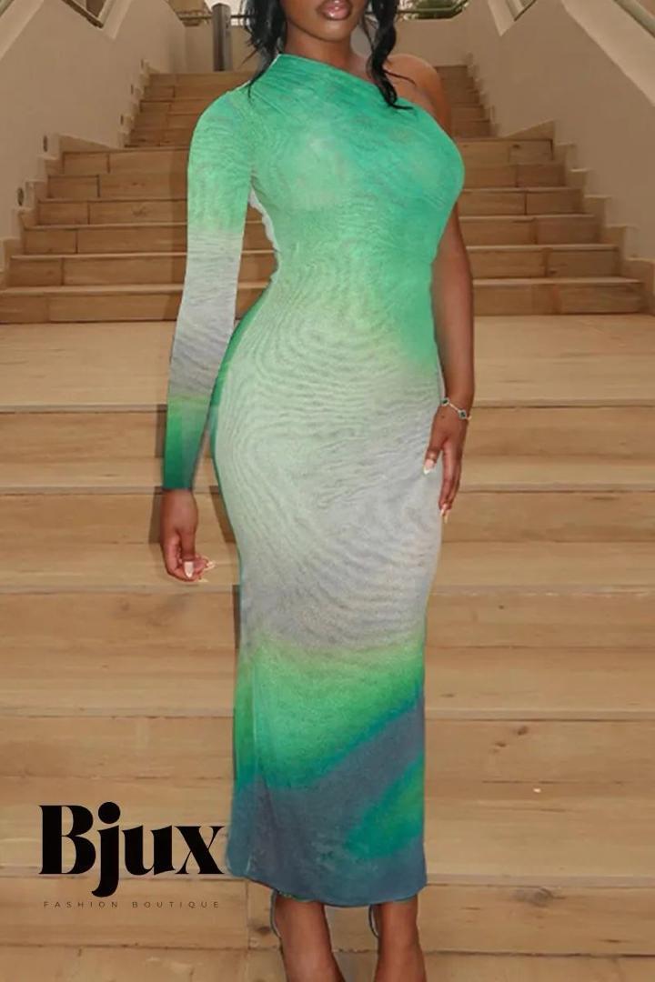 Zuri Luxe One-Sleeve Bodycon Dress โ Ombre Green