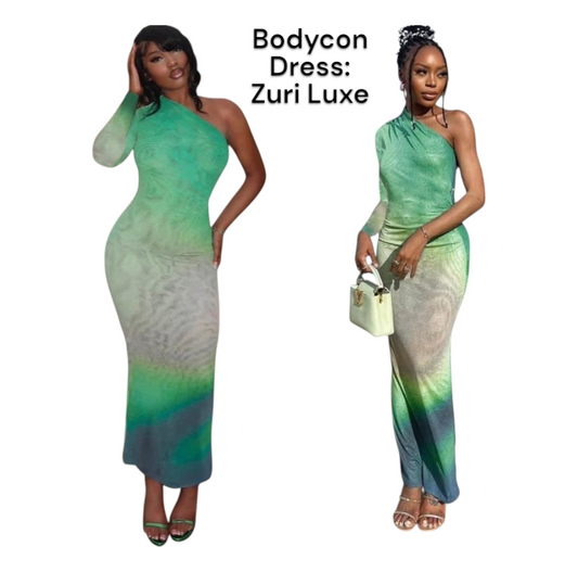 Zuri Luxe One-Sleeve Bodycon Dress – Ombre Green